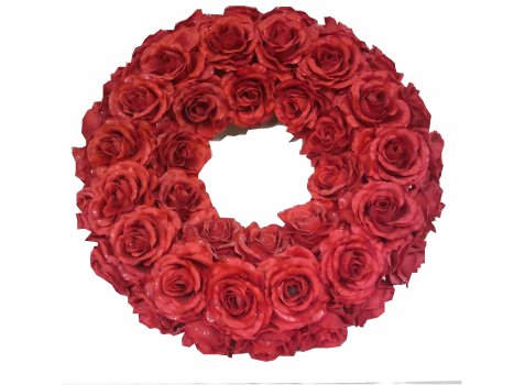 CORONA FUORI PORTA CON ROSE ROSSE IN STOFFA 