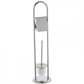 PIANTANA DA BAGNO PORTA ROTOLO E PORTA SCOPINO IN VETRO SATINATO