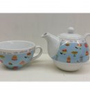 TISANIERA IN PORCELLANA CON TAZZA CON DECORO DOLCI