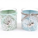 PORTA CANDELA TEA LIGHT IN VETRO COUNTRY CON PIZZO