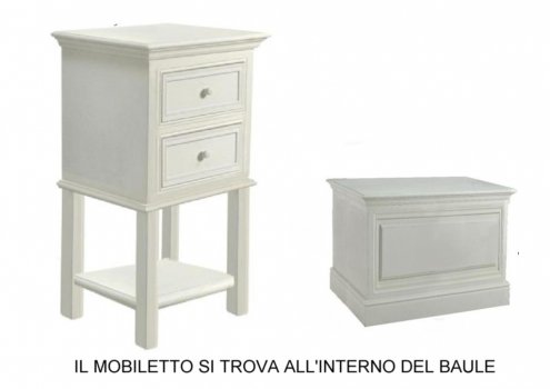 MOBILE COUNTRY BIANCO NANTES COMODINO CON 2 CASSETTI RIPIANO E BAULE