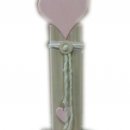 CUORE ROSA SU STAND IN LEGNO GRANDE CON PENDAGLIO COUNTRY