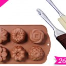 STAMPO IN SILICONE DA 6 PER DOLCI CON FORME ASSORTITE PENNELLO E SPATOLA IN SILICONE