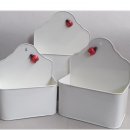 SET 3 PORTA VASI IN LATTA RETTANGOLARE CON COCCINELLA COLORE CREMA DA APPOGGIO O MURO