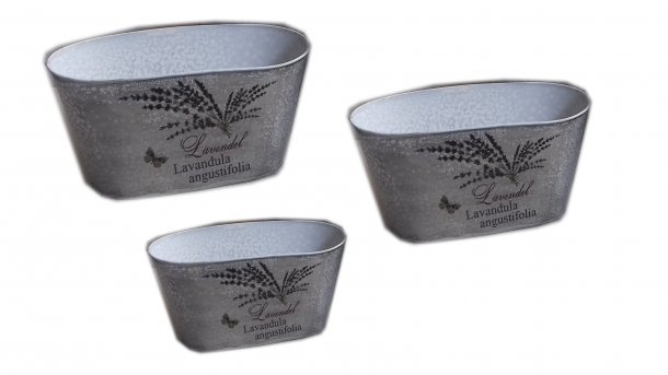 SET 3 PORTA VASI OVALE CON DECORO LAVANDA COUNTRY